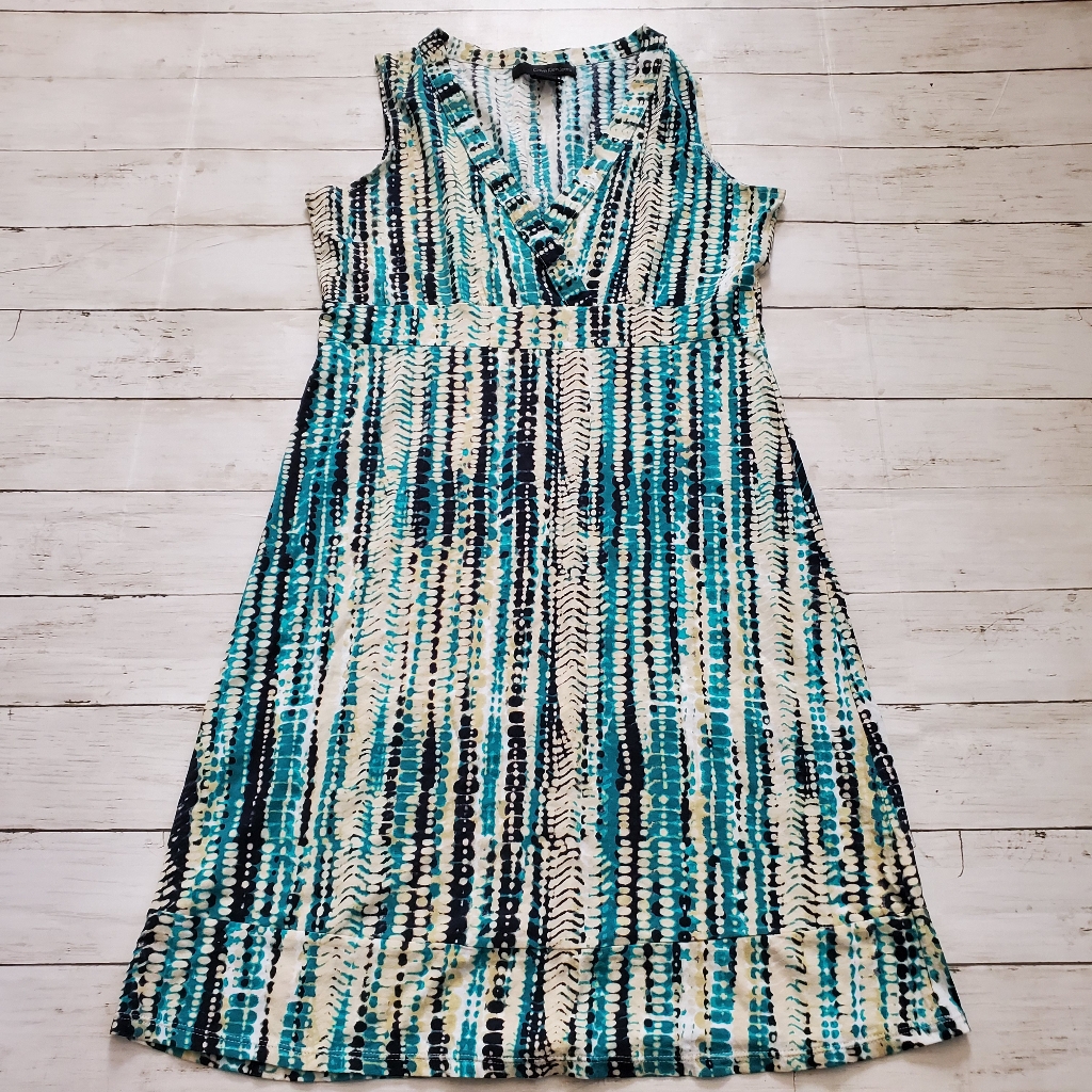 Calvin Klein Sleeveless Abstract Dress Cotton Blend Teal Black White